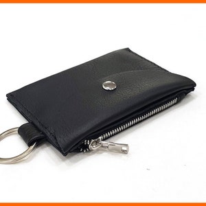 Cartera de cuero con llavero y cierre a presión, minicartera de 3 compartimentos, personalizable, pequeña, fabricada en Carolina del Sur, EE. UU.