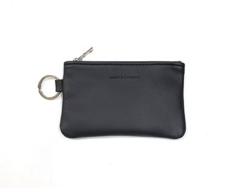 Black Leather Keychain Pouch, Black Pouch, Black Keychain