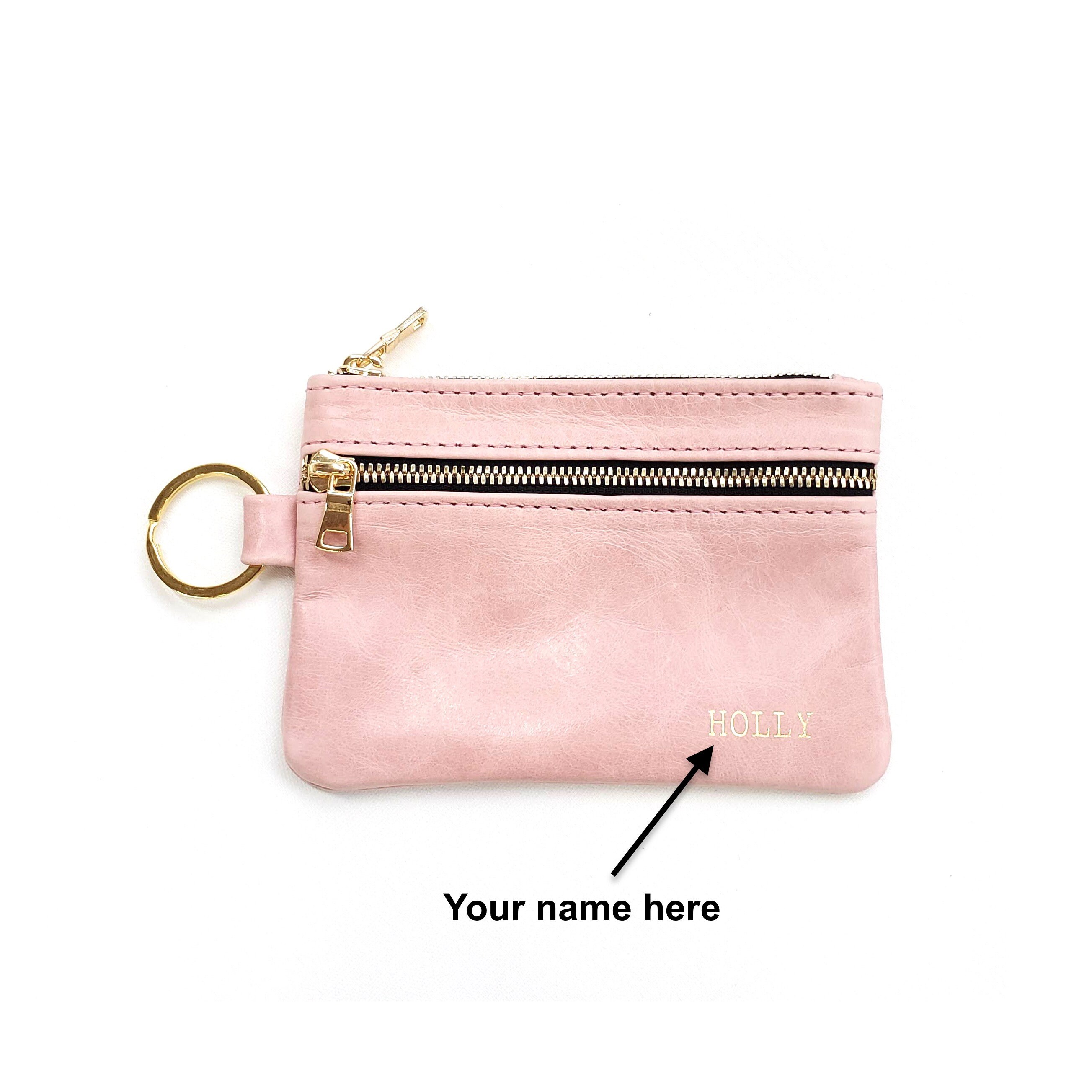 Pink Leather Key Pouch Keychain Pouch Pink Pouch Zippered Etsy