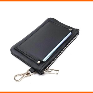 Llavero de cuero con bolsillo, monedero de cuero personalizado, monedero con cremallera, ideas para regalos de Navidad, billetera pequeña