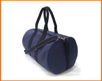 Navy Blue Canvas Duffel Bag, Weekender Carry On, Personalized