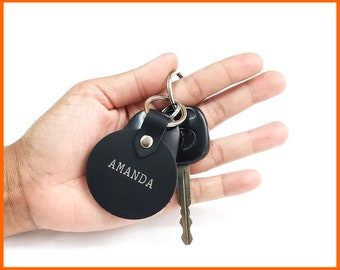 Leather Keychain, Personalize keychain, Round leather keychain, Leather Key Tag, Anniversary Gift, Personalize Gift, Cristmas Gift Ideas