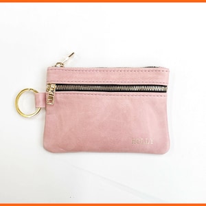 Pink Leather Key Pouch, Keychain Pouch, Pink Pouch, Zippered Pouch, Coin Purse, Small Pouch, Double Zippered Pouch, Pink Pouch, Pink Purse
