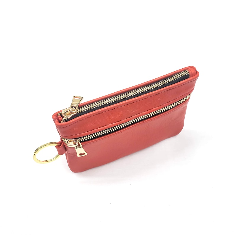 Double Zip Keychain Pouch Leather Keychain Wallet Pouch Etsy