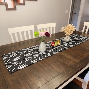 Mudcloth Print Table Runner, Bogolan Print Mudcloth, Table Runner, Black and White Table Runner, Boho Table Runner