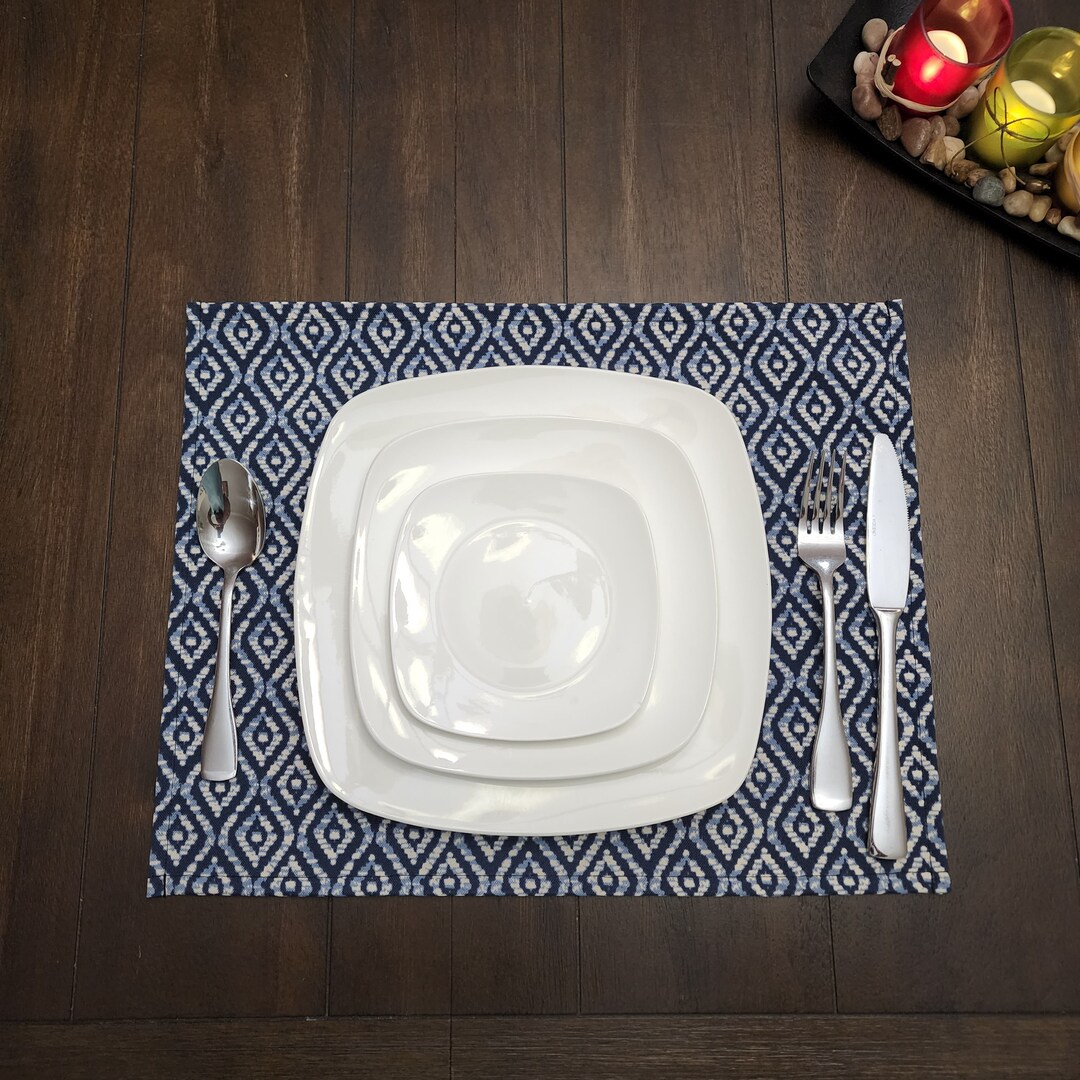 Navy Blue Placemat, Paisley Print Blue Placemat, Rectangle Placemats