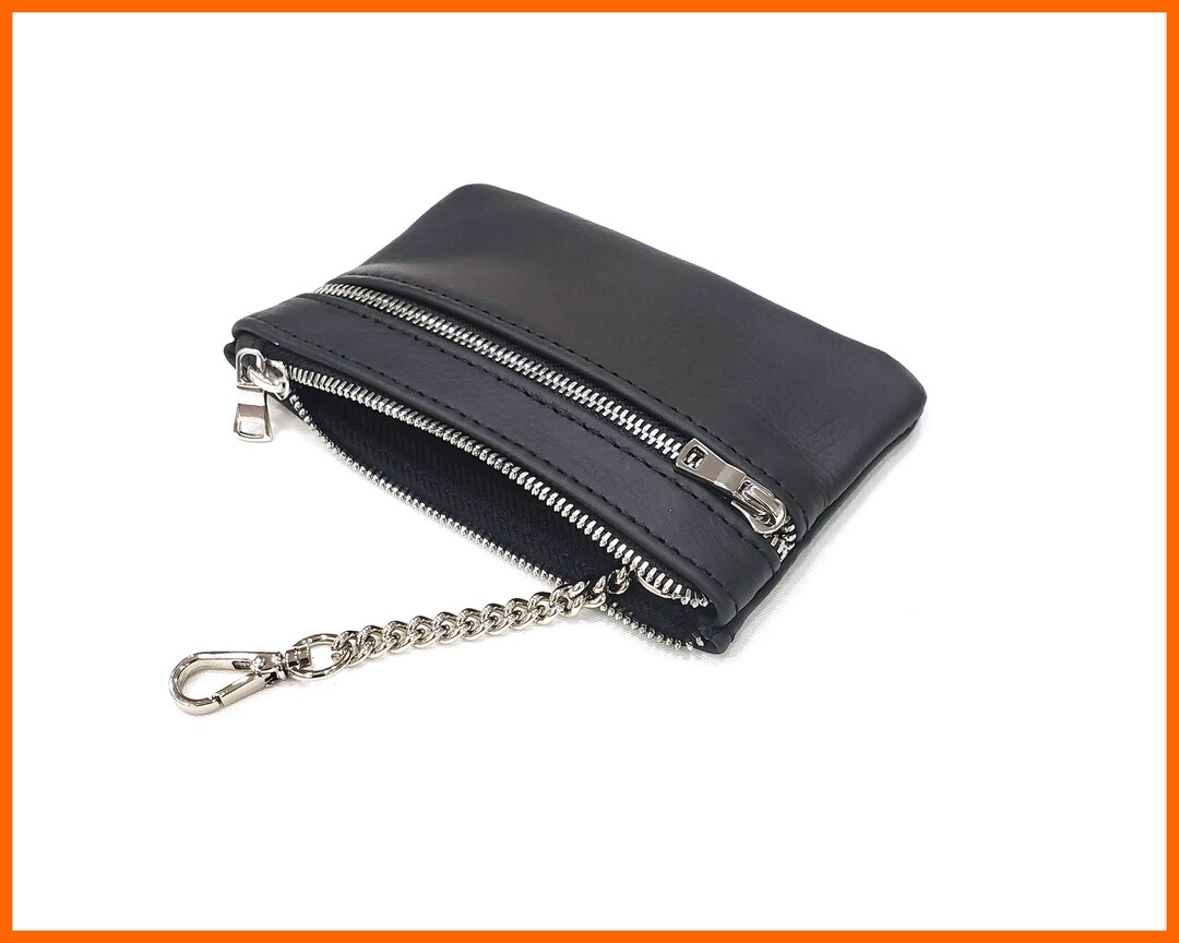 Small Pouch With Chain Leather Pouch Double Zipper - Etsy