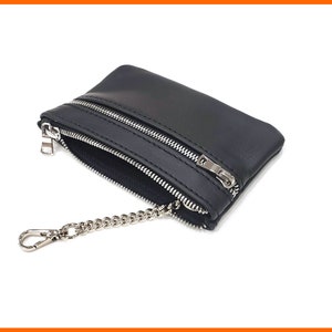 Bolsa pequeña con cadena, bolsa de cuero, bolsa con doble cremallera, bolsa con llavero, bolsa con cadena larga, ideas de regalo para mujeres, bolsa con cadena y doble cremallera