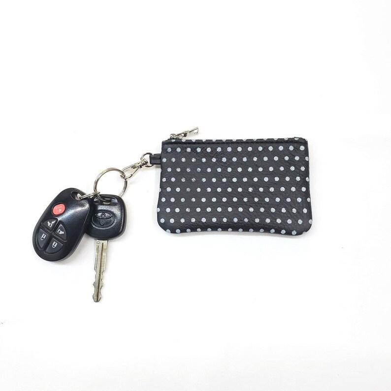 Leather Keychain Pouch Polka Dot Leather Keychain Hand Etsy