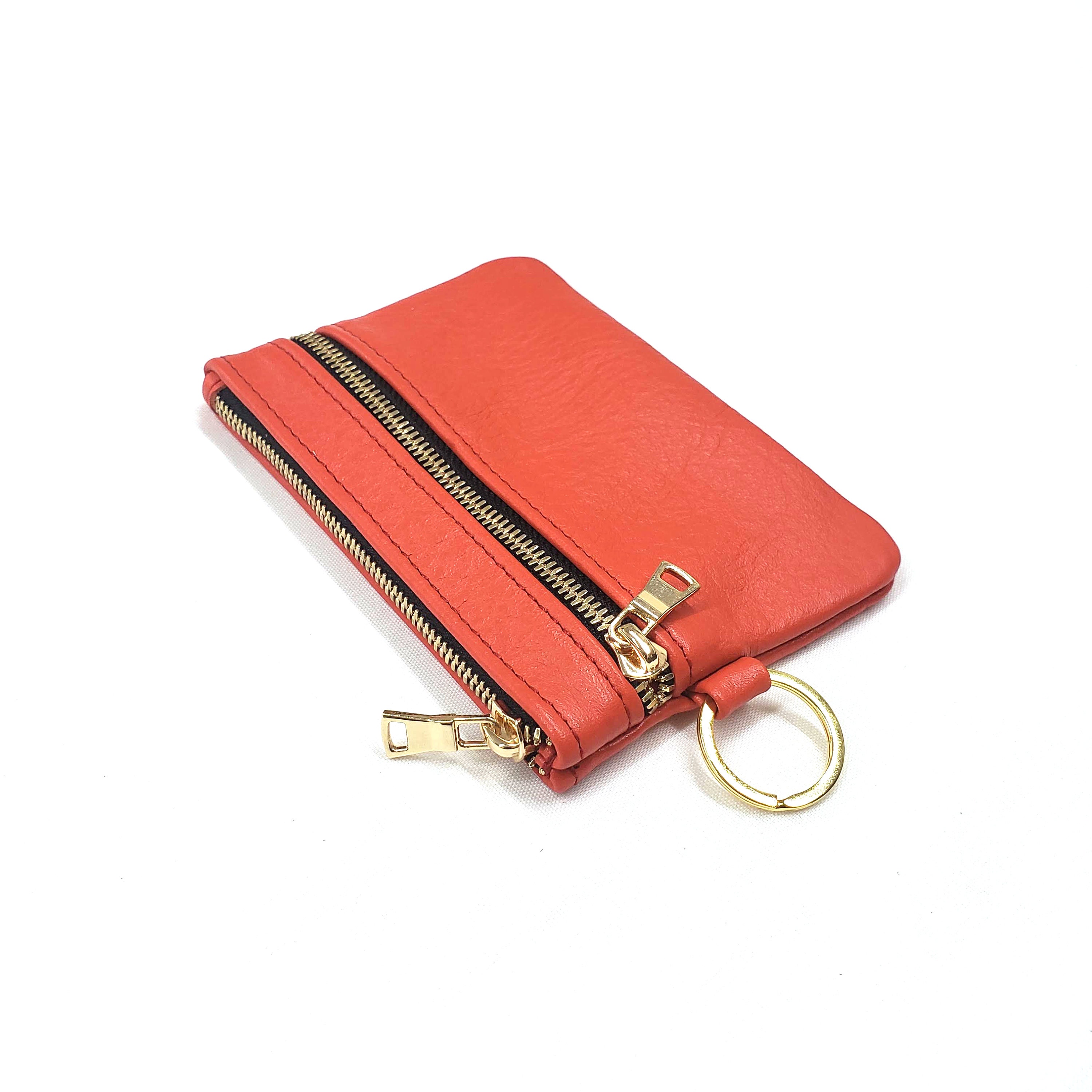 Double Zip Keychain Pouch Leather Keychain Wallet Pouch Etsy