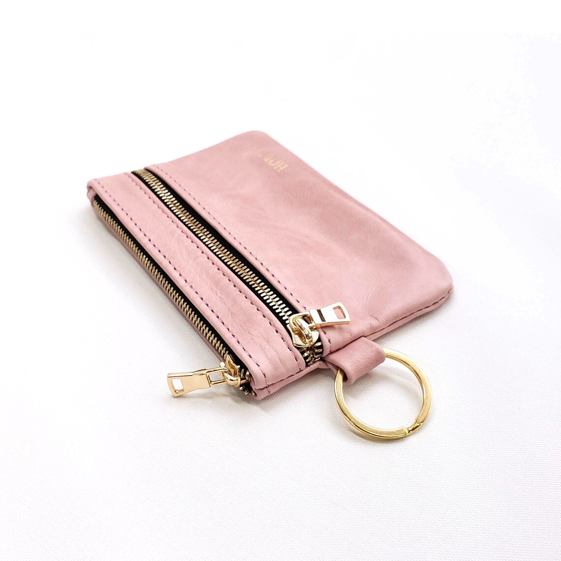 Pink Leather Key Pouch Keychain Pouch Pink Pouch Zippered Etsy