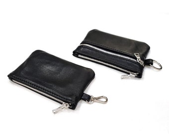 Black Lamb Skin Pouch, Keychain Pouch, Black Pouch, Keychain