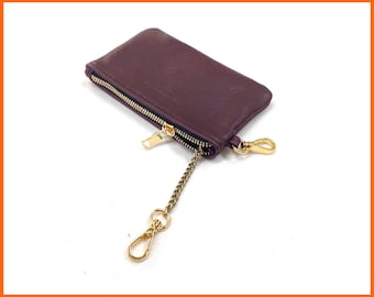 Leather Key Pouch with Chain, Handmade Full Grain Leather
