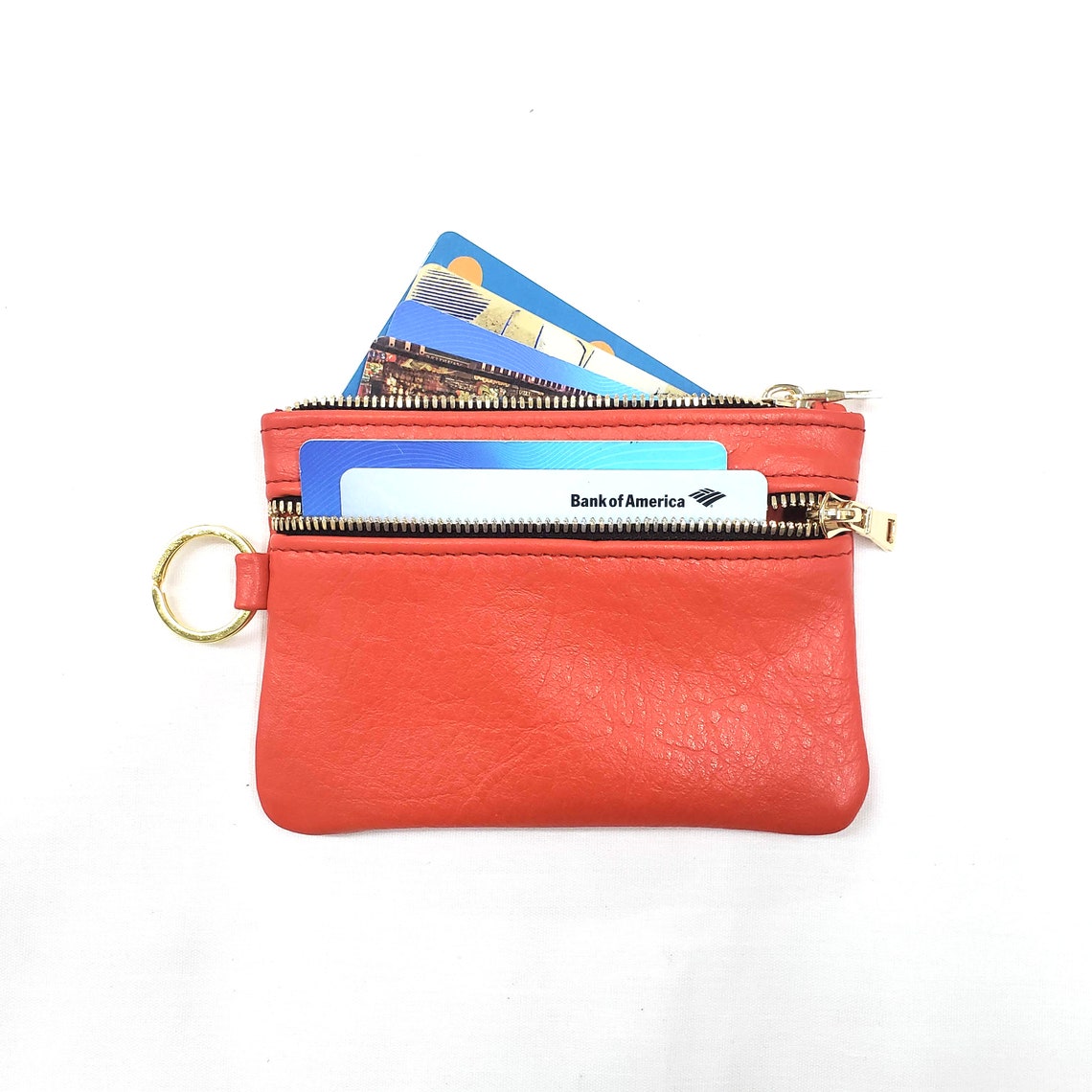 Double Zip Keychain Pouch Leather Keychain Wallet Pouch Etsy