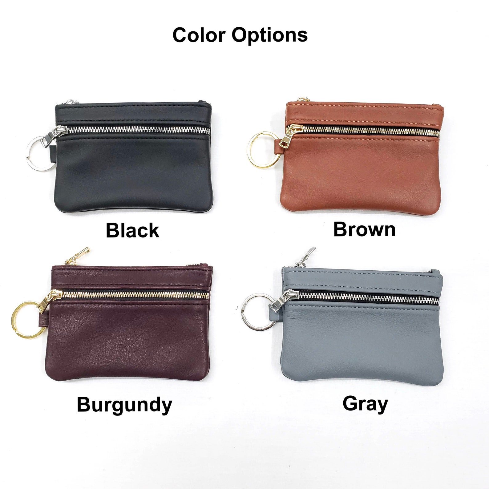 Double Zip Keychain Pouch Leather Keychain Wallet Pouch Etsy