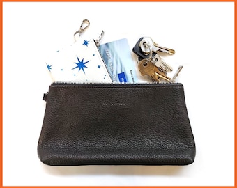 Borsa in pelle personalizzata, pochette portamonete con cerniera, realizzata a mano negli Stati Uniti