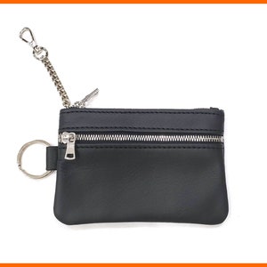 Bolsa com chaveiro longo, bolsa de couro para chaveiro, bolsa com corrente, ideias de presentes para mulheres, bolsa com chaveiro, ideias de presentes, bolsa com corrente e zíper duplo