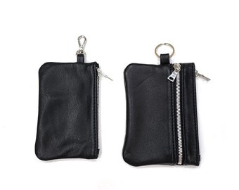 Black Lamb Skin Pouch, Keychain Pouch, Black Pouch, Keychain
