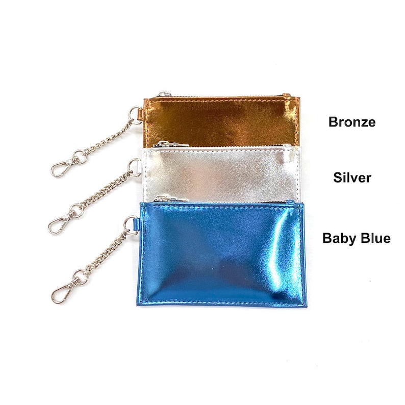 Leather Keychain Pouch With Chain Metallic Leather Coin Etsy