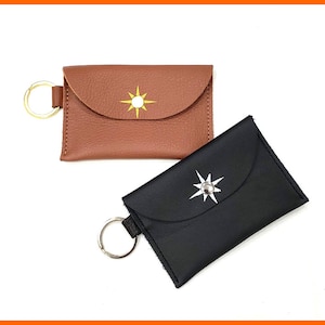 Leder Karte Brieftasche, Handgemalter Stern, Schlüsselanhänger Kleine Brieftasche, Kartenhalter, Leder Kartenetui, kleine Brieftasche, Geschenkidee für Frauen, Brieftasche
