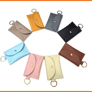Monedero de cuero con llavero, Monedero pequeño personalizado, Tarjetero de cuero, Tarjetero, Monedero para efectivo y tarjetas, Monedero con llavero, Ideas de regalo
