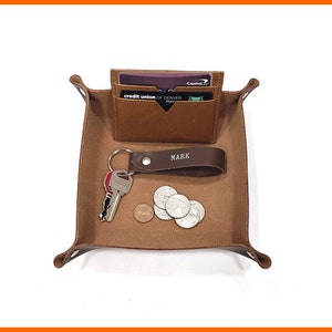 Organizador de cuero, bandeja de valet personalizada, organizador de mesa, ideas de regalo para hombres, regalo personalizado, ideas de regalo, hecho a mano en EE. UU.