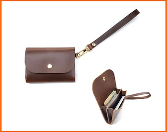 Handgefertigte Leder Wristlet Geldbörse, Kartenhalter mit Schlaufe