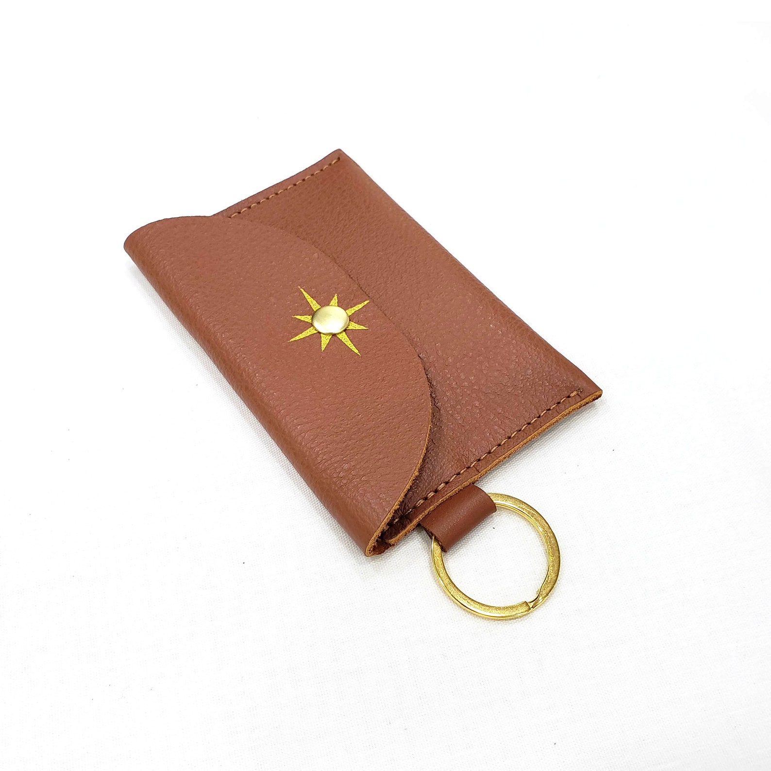 Leather Keychain Wallet Card Wallet Credit Card Purse Brown Etsy