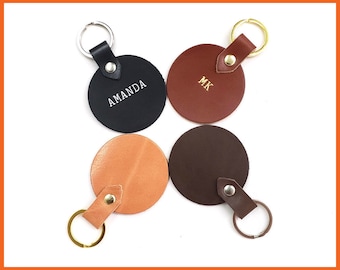 Leather Keychain, Personalize leather keychain, Round keychain, Small Keychain, Cute Keychain, Gift Idea for women, Christmas Gift Ideas