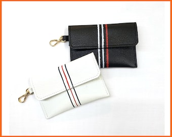 Hand Painted Leather Keychain Wallet, Striped Card Holder, Personalized Gift
