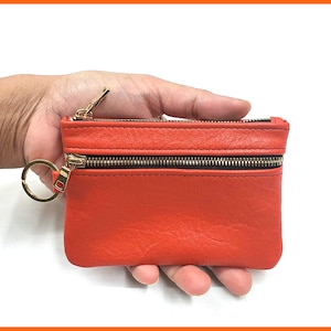 Estuche para llavero con doble cremallera, estuche de cuero para llavero, estuche de cuero, estuche pequeño, estuche con llavero, idea de regalo para ella, estuche para billetera