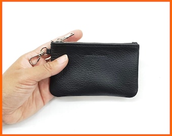 Handmade Leather Coin Pouch, Zipper Keychain Wallet, USA Made
