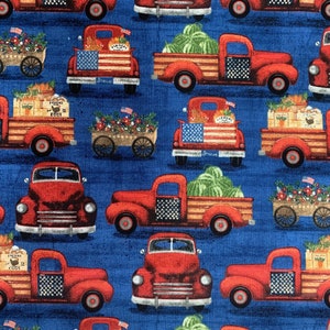 Hometown America Trucks 100% Cotton Quilt Material Beth Albert for 3 Wishes Fabric Sewing Yardage