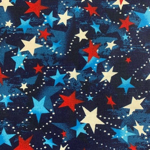 Red White & Blue Stars on blue background Quilting Fabric 100% Cotton Material Sewing Yardage USA Americana Independence Day 4th of July
