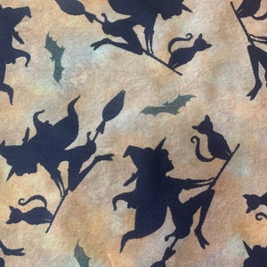 Flying Witches by Springs Creative Quilting Fabric 100% Cotton Material Sewing Yardage Halloween Trick or Treat cat broomstick