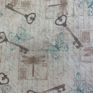 Keys to the Garden Key Toss Quilting Fabric by Susan Winget for Springs Creative 100% Cotton Material Sewing Yardage Fat Quarter