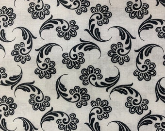 Black & White Floral Quilting Fabric 100% Cotton Material Sewing Yardage Fat Quarter swirl leaves flower