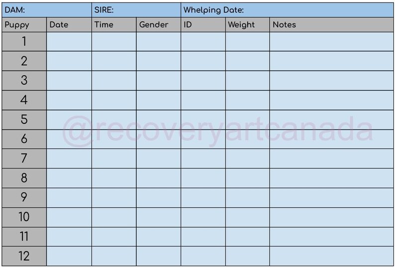 Puppy Tracker Identification Template, Editable, Printable to Use During Dog Whelping Whelping ...