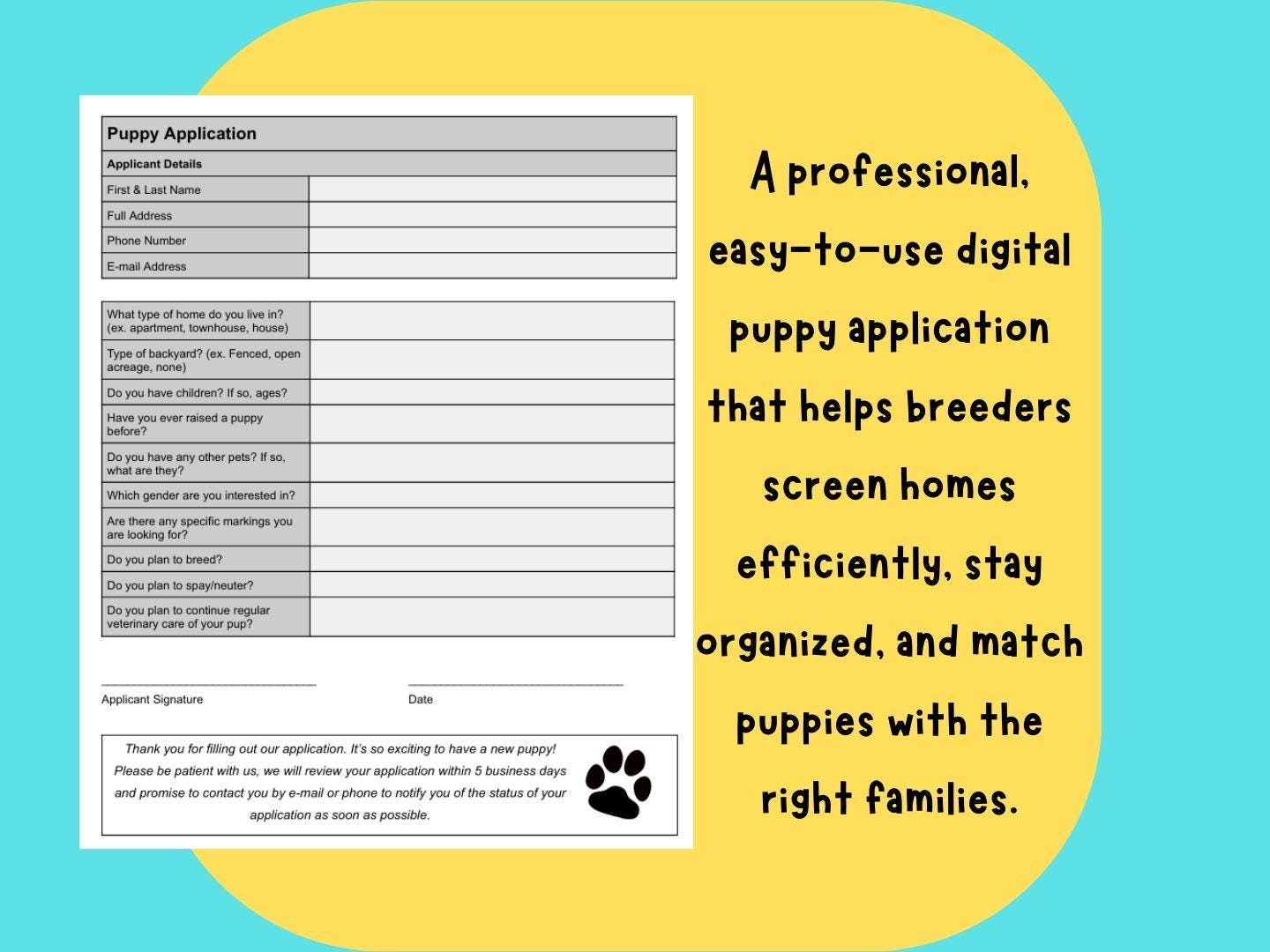 Digital Puppy Application | Printable & Fillable Dog Adoption and ...