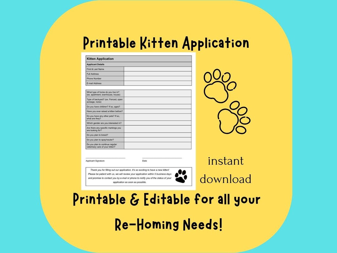 Editable Kitten Adoption Application Template (digital Download) - Etsy