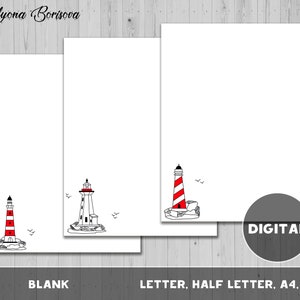 Set of Printable decorative paper for writing with lighthouse | Etsy