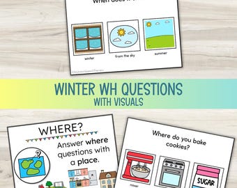 Winter WH Questions Task Cards with Visuals | Speech Therapy (Digital Download)