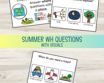 Summer WH Questions Task Cards with Visuals | Speech Therapy (Digital Download)