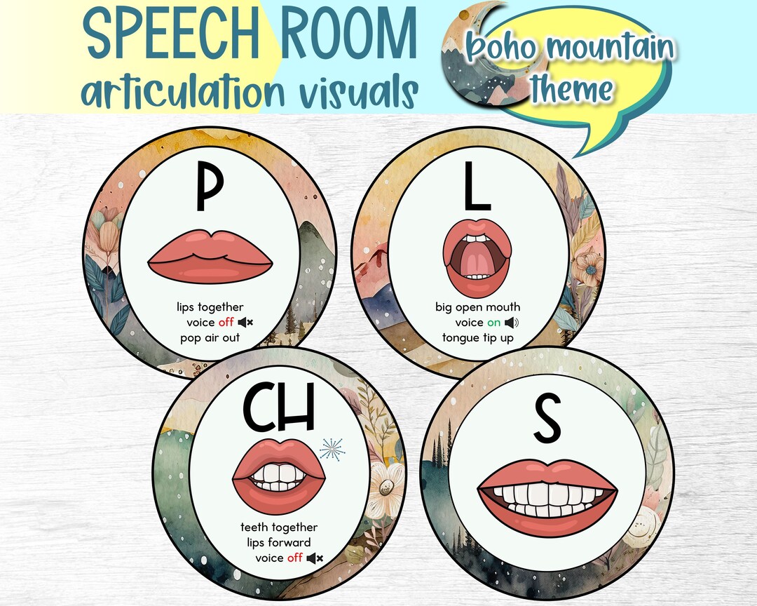 Printable Boho Mountain Articulation Mouth Visuals for Wall or Bulletin ...