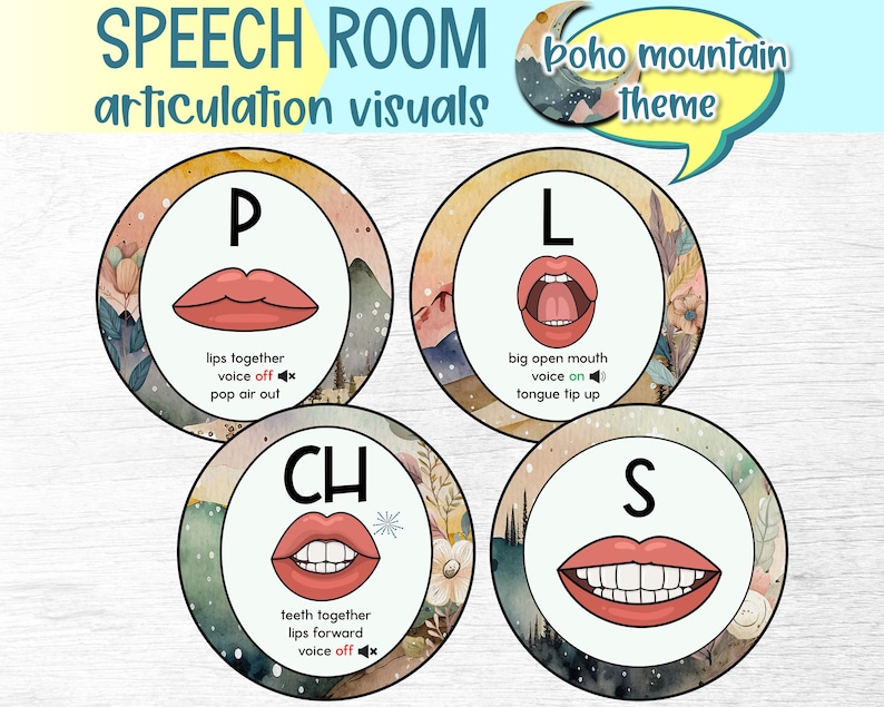 Printable Boho Mountain Articulation Mouth Visuals for Wall or Bulletin ...