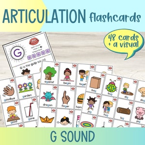 印刷可能な G 音発音フラッシュカード | 言語療法 | 発音絵カード | ドリル フラッシュカード | 初期音、中間音、最終音