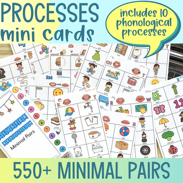 Printable Minimal Pairs Picture Cards | Mini Phonological Processes Flashcards | Portable Ring Speech Therapy Cards