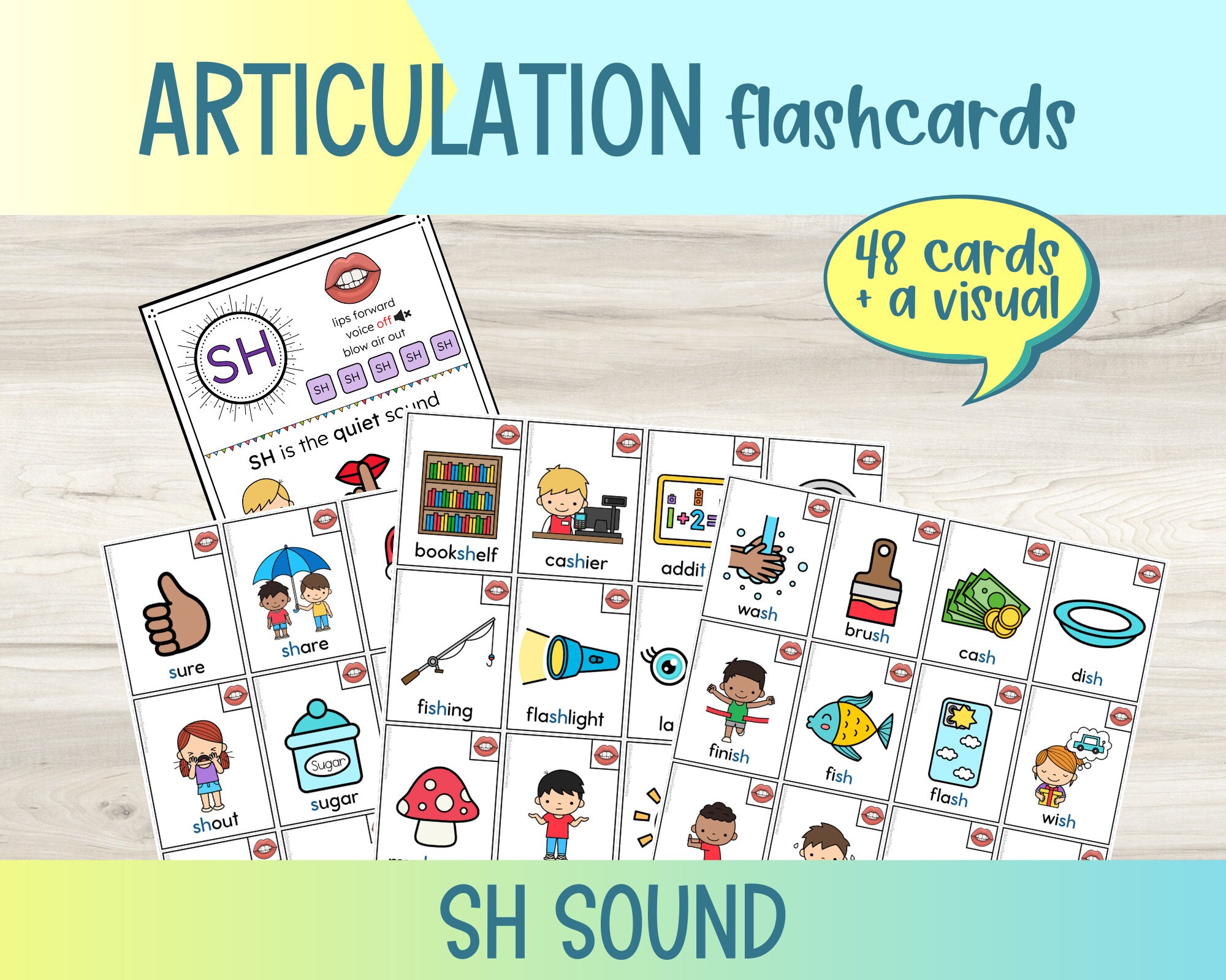 Printable SH Sound Articulation Flashcards | Speech Therapy | Articulation Picture Cards | Drill Flash Cards | Initial Medial Final