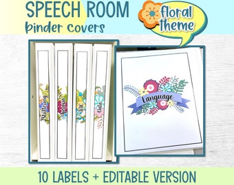 Floral Speech Therapy Binder Covers | SLP Room Decor with Editable Labels (Digital Download)