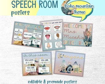 Boho Mountain Speech Therapy Posters | Editable SLP Decor (Digital Download)